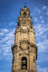 Fototapeta na wymiar Clerigos Church Tower - one of the most famous landmarks in Porto city in Portugal