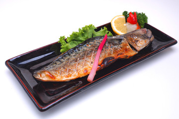 Grilled Mackerel (Saba Shioyaki) isolated on white background (Clipping Path)