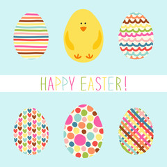 Cute hand drawn card with Easter eggs and hand written text