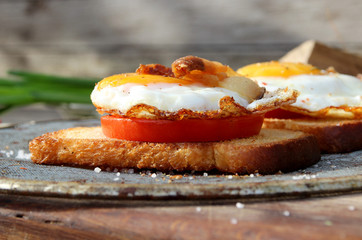 Fried eggs and bacon. tasty breakfast