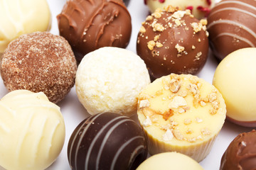 Close up of a selection of delicious chocolates