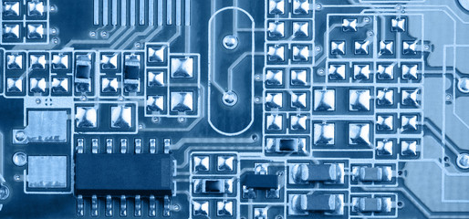 electrical blue board with contacts closeup