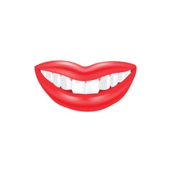 Wide smile, lips with teeth on the white isolated background