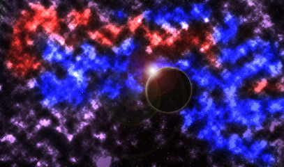 Obraz na płótnie Canvas Nebula.The photograph is prepared using 3D rendering and Gaussian noise distribution in image processing software. It consists of 11 layers.