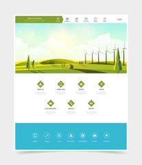 Naklejka premium Website Template and Landscape Header with Wind Turbines.