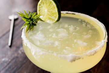 Classic Margarita Cocktail with lime, salt and ice.