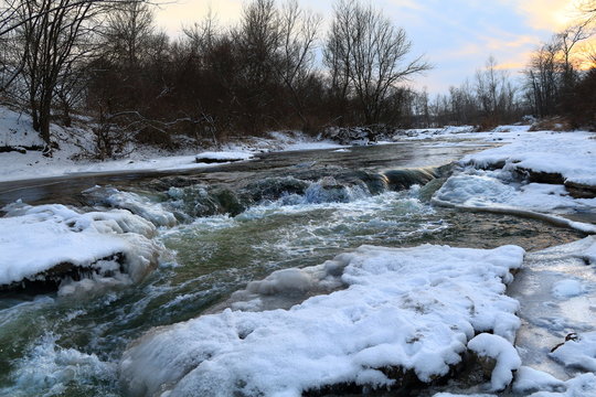 Winter landscape. Podkumok river in the winter. Georgievsk, Russia