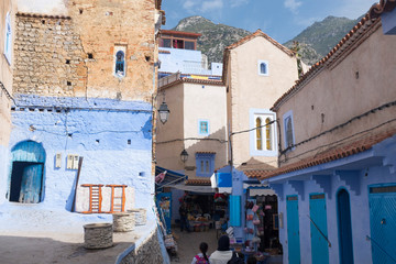 Scene with Shops in the Medina of Chefchauen