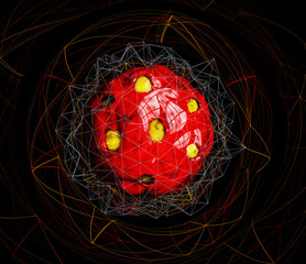 Encapsulated bacteria cell, on black background, 3d illustration