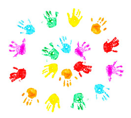 Fototapeta na wymiar Hand prints of child isolated on a white