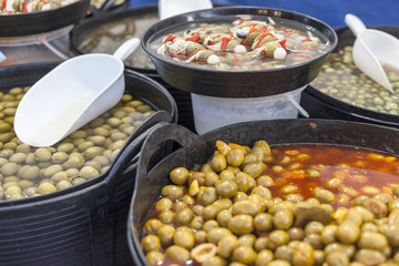 Various types of olives, public market.