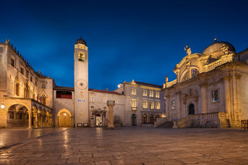 Dubrovnik. Beautiful romantic streets of old town Dubrovnik during twilight blue hour.