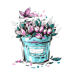 A bouquet of pink flowers with butterfly