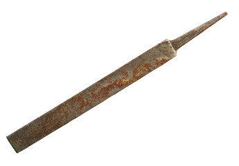 Old rusty flat file for metal isolated on white background