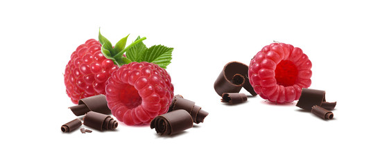 Raspberry chocolate curls horizontal isolated