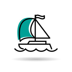 Line icon - Yacht with sail and flag