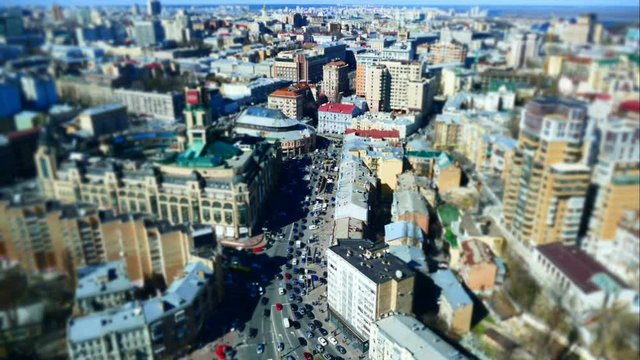 View from above to the center of Kiev. Ukraine. Automobile traffic. time lapse