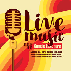 vector music poster for a concert live music with the image of a microphone on the colored background