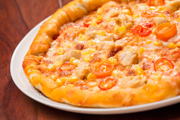 Details of italian pizza with chicken
