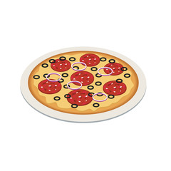 Pizza in isometric 3d style. Tasty pizza on the plate