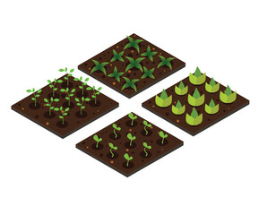 Garden in spring. Isometric icon set. Vector illustration.