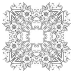 Henna tatoo mandala. Mehndi style. Decorative pattern in oriental style. Coloring book page.