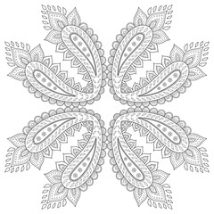 Henna tatoo mandala. Mehndi style. Decorative pattern in oriental style. Coloring book page.