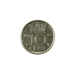 10 dutch cent coin (1973) obverse isolated on white background