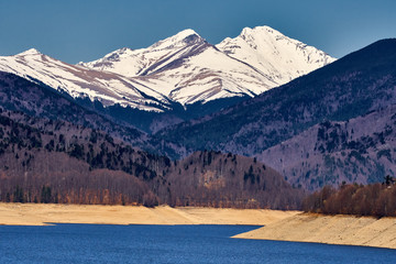 Dam lake and mountains