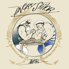 Angry sailors arm wrestling