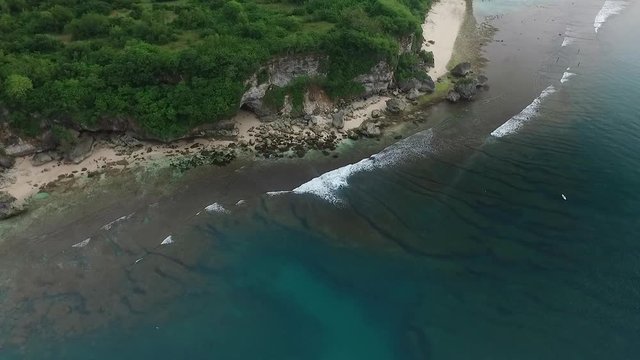 Aerial View of the Ocean Coast, Baech and Cliff