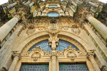 Portada barroca de la Catedral de Santiago de Compostela, camino de Santiago, Galicia, España