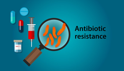 antibiotic resistance illustration of bacteria and drug medicine medical problem anti bacterial - obrazy, fototapety, plakaty