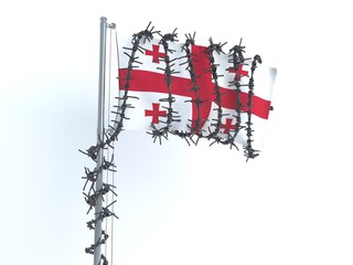 3D illustration of flag from Georgia wrapped with a barbed wire