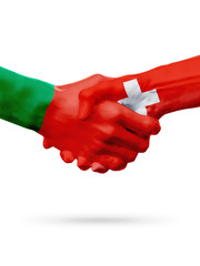 Flags Portugal, Switzerland countries, partnership friendship handshake concept.