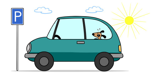 Hund im Auto bei Hitze im Sommer