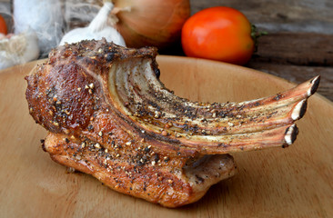 Hot grilled lamb ribs.