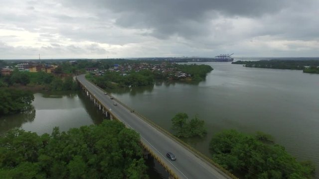 aerial footage of a bridge and a river