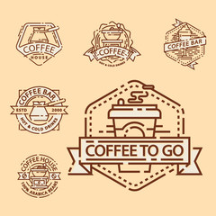 Obraz premium Coffee badge food thin line lettering for restaurant, cafe menu coffee house and shop sticker vector.