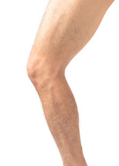 Fototapeta na wymiar Closeup leg men skin and hairy with white background, health care and medical concept