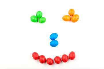 Colored chocolate candies, isolated on white background