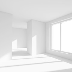 Fototapeta na wymiar White Empty Room with Window. 3d Rendering of Minimal Office Interior Design