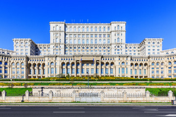 Fototapeta na wymiar Bucharest, Romania. The Palace of the Parliament. The second largest building in the world.