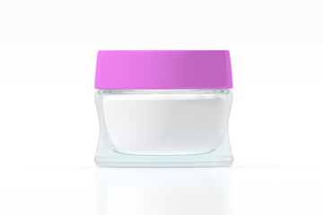 Clear glass jar with pink color plastic lid 3D rendering
