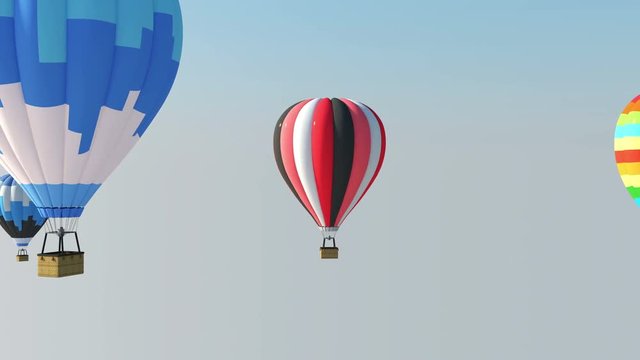 4K Animation of Group of Hot Air Balloons in the Air with Alpha Matte
