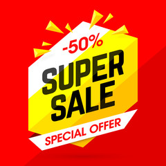 Super Sale special offer banner, 50% off discount