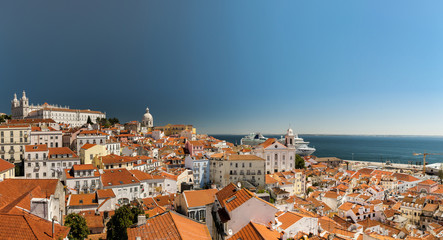 Fototapeta premium Panorama on old cityscape Alfama in Lisbon, Portugal