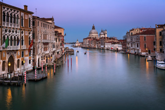 Grand Canal and Santa Maria della Salute Church in the Evening, Venice, Italy