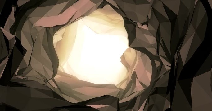 Low Poly Cave Tunnel Zoom at Glowing Light at End Animated 3D Rendered Video