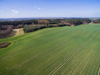 Fototapeta na wymiar Aerial view of beautiful green agricultural fields in germany